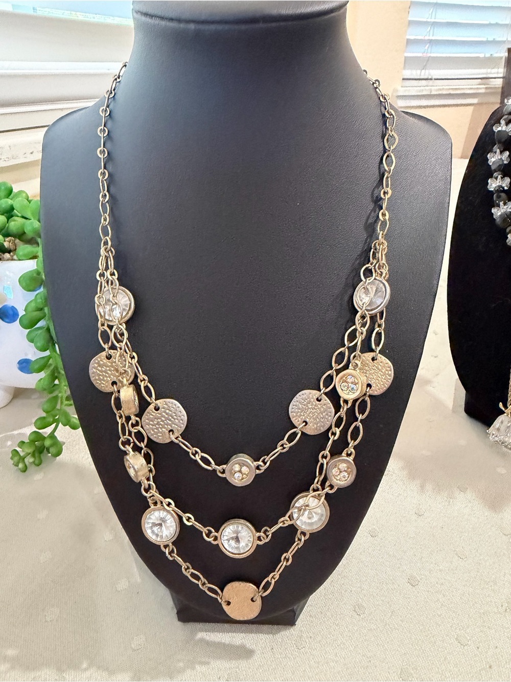 LOFT Gold-Tone Layered Disc Necklace with Clear Crystal Accents